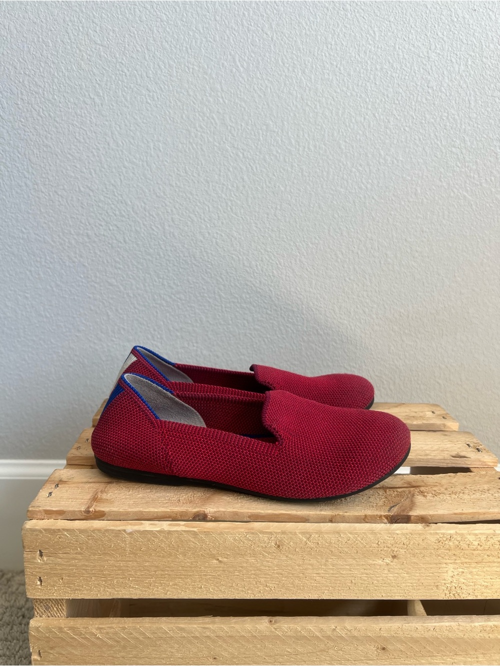 Rothy's Kids Red Slip-On Dress Shoes with Blue Trim